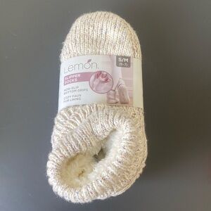 Lemon Women's Turn Cuff Slipper Sock Ivory Purple Speckled Faux Fur Cottage Gift